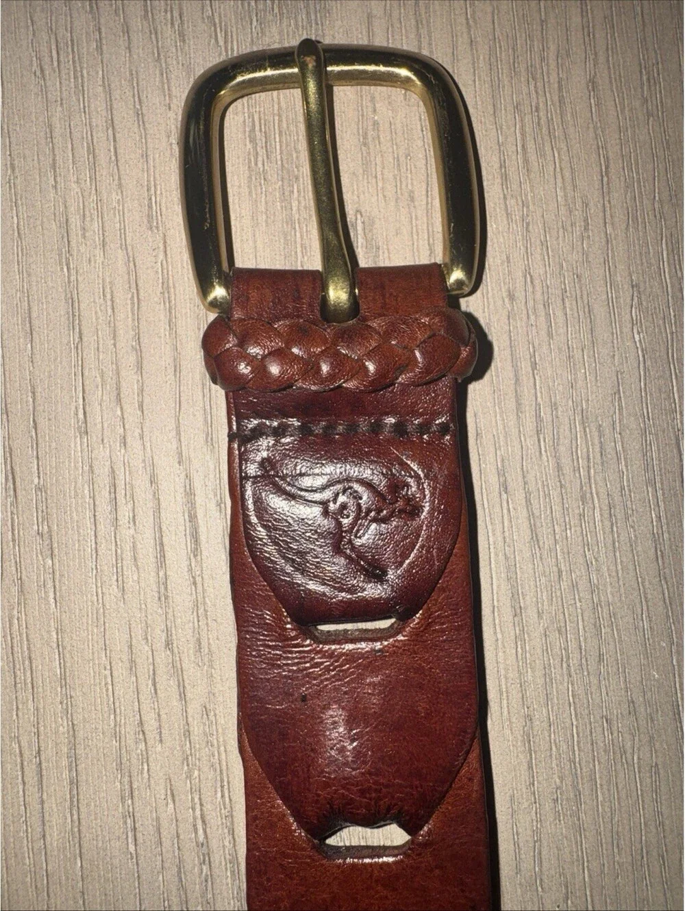 Men’s Maranoa Linked Kangaroo Red Brown Brass Buckle Leather Belt Size 46